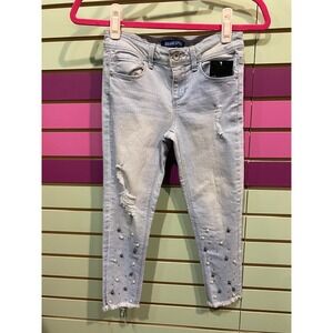 Blue Spice Kids Girls Light Wash Denim Jeans Pearls Ripped Distressed Size 10